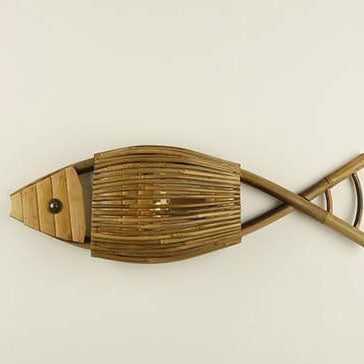 Vintage Bamboo Weaving Fish Shaped 1-Light Wall Sconce