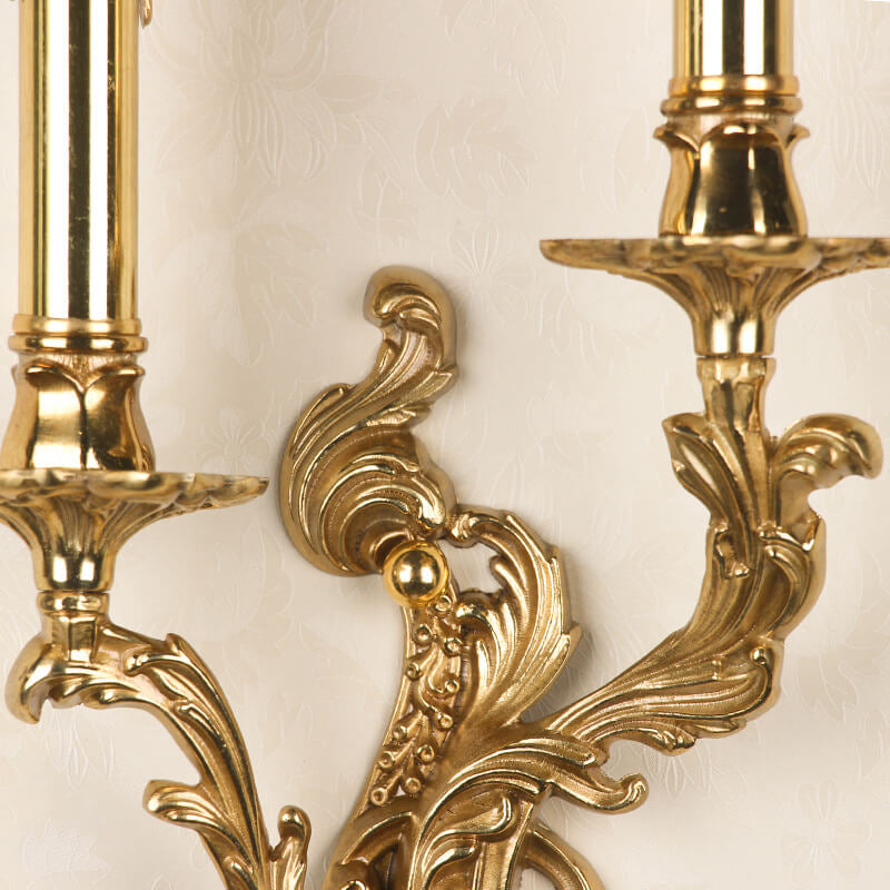 French Vintage Brass Candle 2/3 Light Wall Sconce