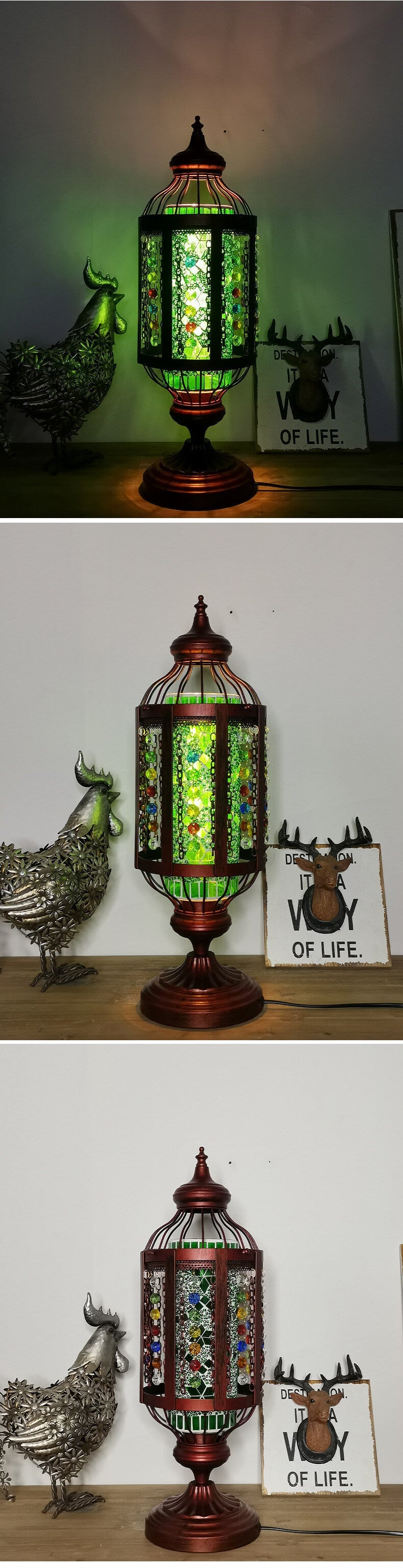 Vintage Turkish Stained Glass Lantern 1-Light Table Lamp