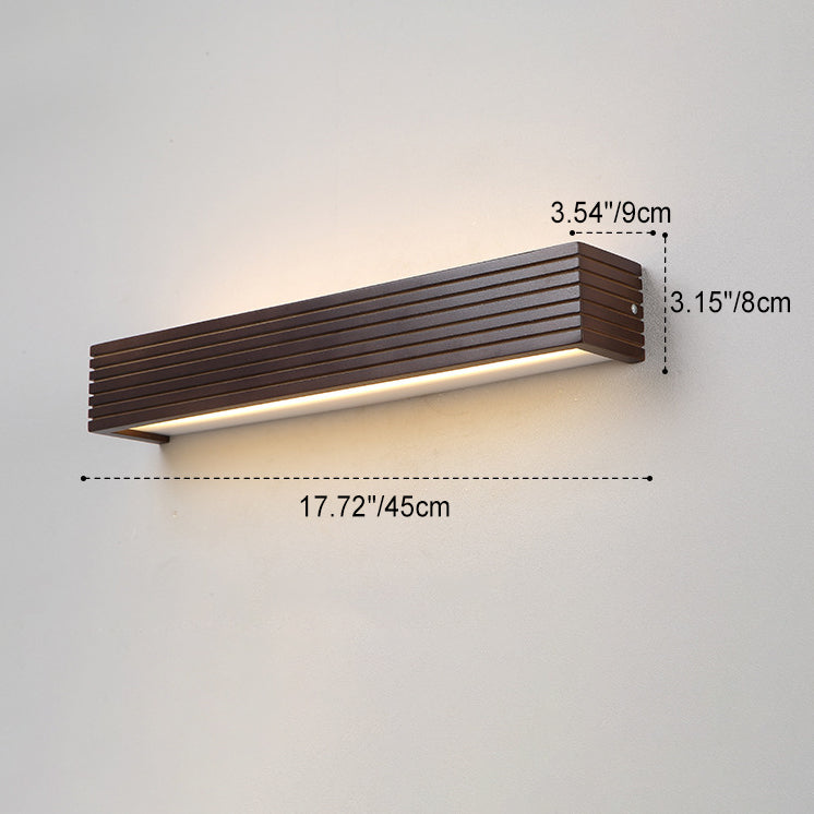 Traditional Chinese Striped Wood Cuboid LED Vanity Wall Sconce