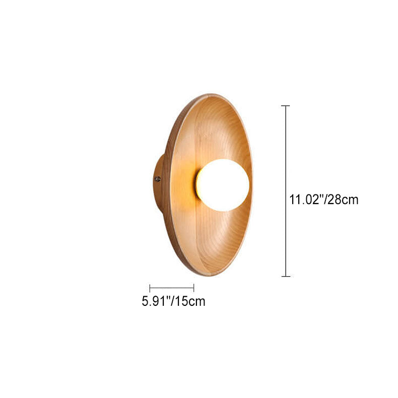 Modern Minimalist Round Disc Solid Wood 1-Light Wall Sconce