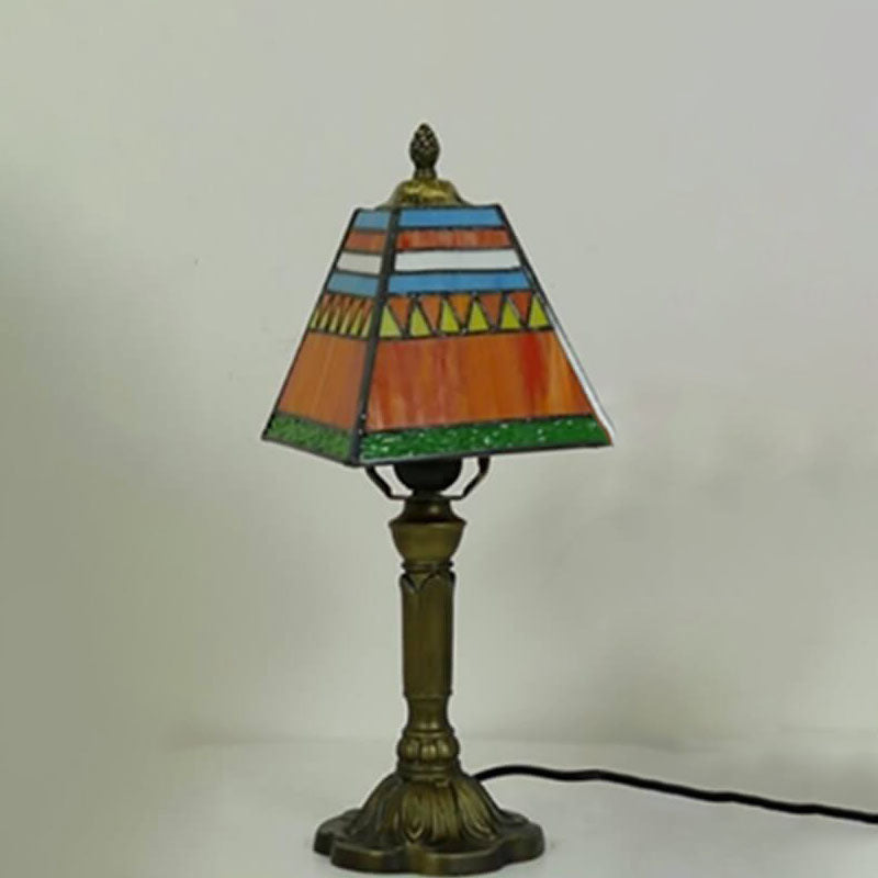 Traditional Tiffany Square Stained Glass Iron Table Lamp