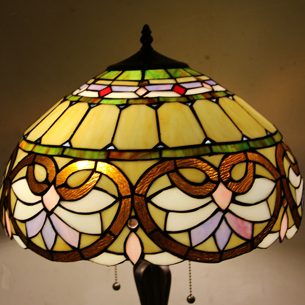 Tiffany Mediterranean Stained Glass Cone Pull Table Lamp