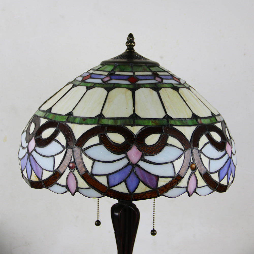 Tiffany Mediterranean Stained Glass Cone Pull Table Lamp