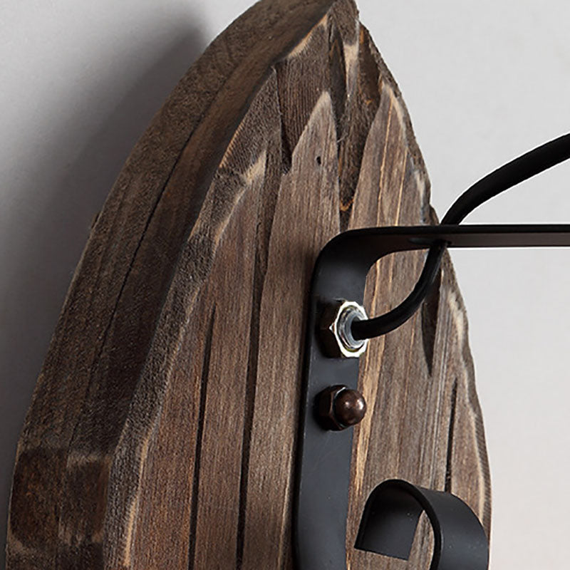 Traditional Farmhouse Wood Disc Iron Shade Wall Sconce