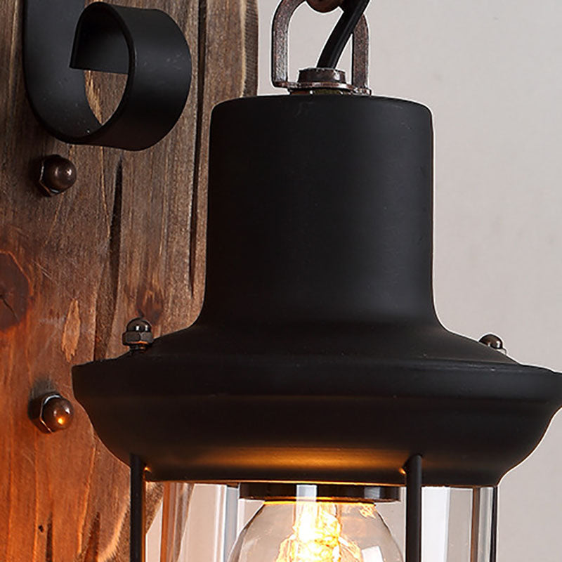Traditional Farmhouse Wood Disc Iron Shade Wall Sconce