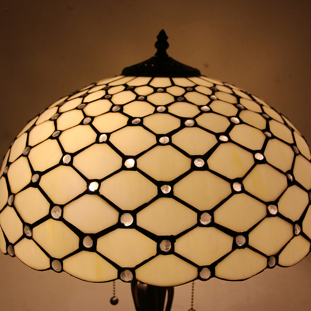 Tiffany Mediterranean Stained Glass Cone Pull Table Lamp