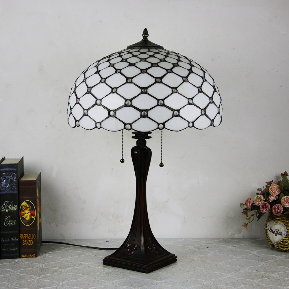 Tiffany Mediterranean Stained Glass Cone Pull Table Lamp