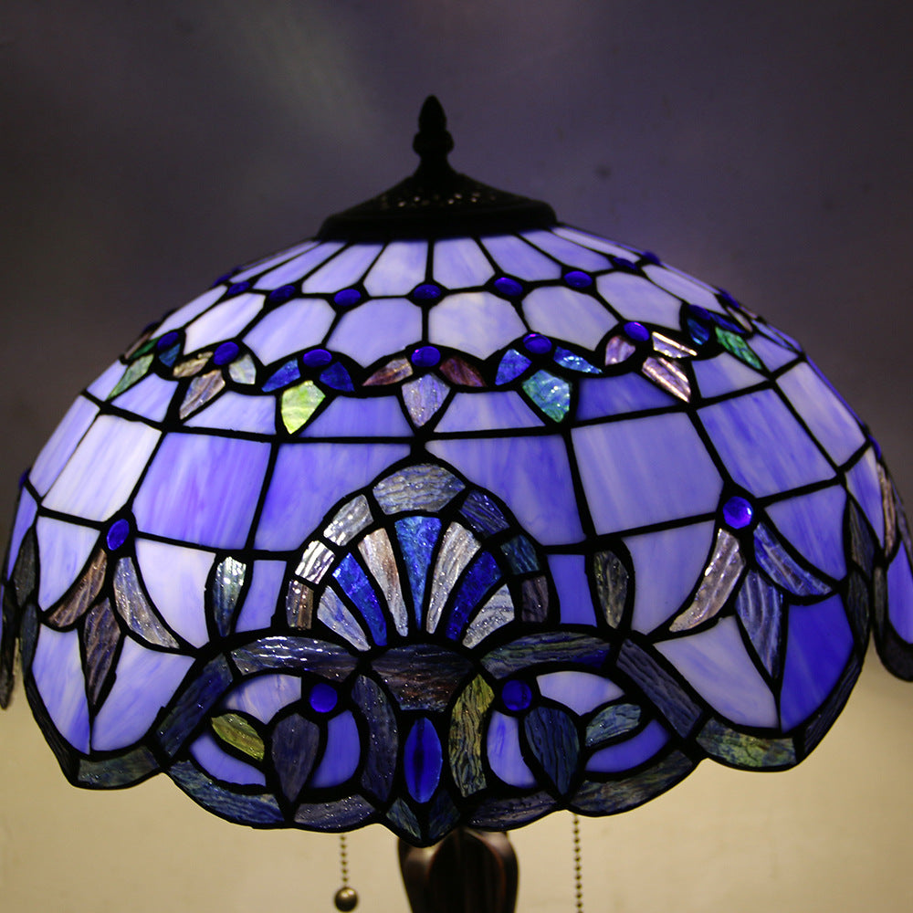 Tiffany Mediterranean Stained Glass Cone Pull Table Lamp