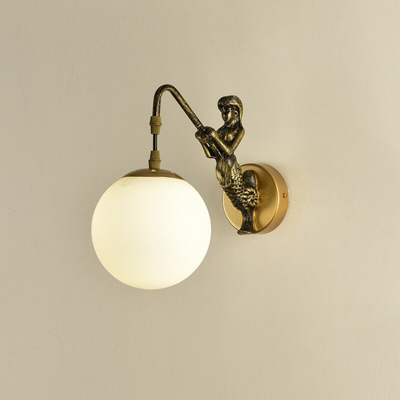 Vintage Rustic Mermaid Orb 1-Light Wall Sconce