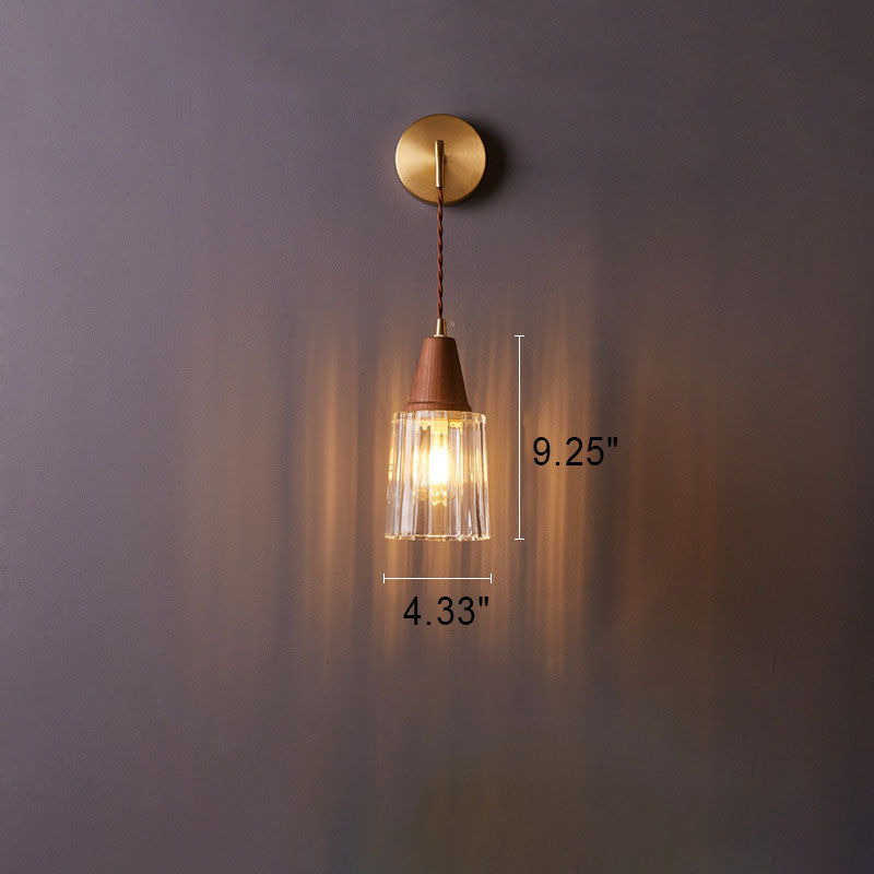 Japanese Walnut Glass Copper Cylinder 1-Light Wall Sconce