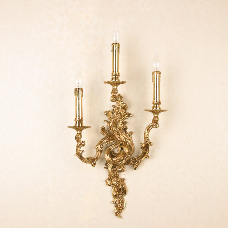 French Vintage Brass Candle 2/3 Light Wall Sconce