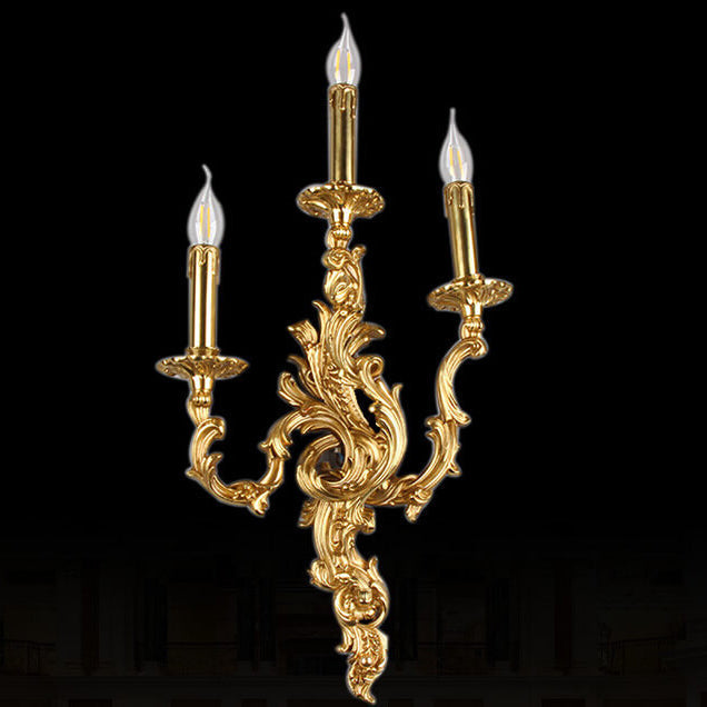 French Vintage Brass Candle 2/3 Light Wall Sconce