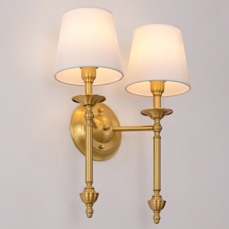 Modern Brass Fabric Shade 1/2 Light Wall Sconce