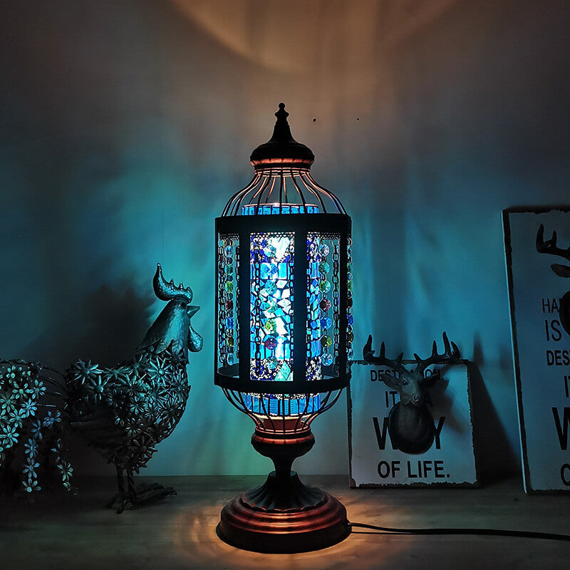 Vintage Turkish Stained Glass Lantern 1-Light Table Lamp
