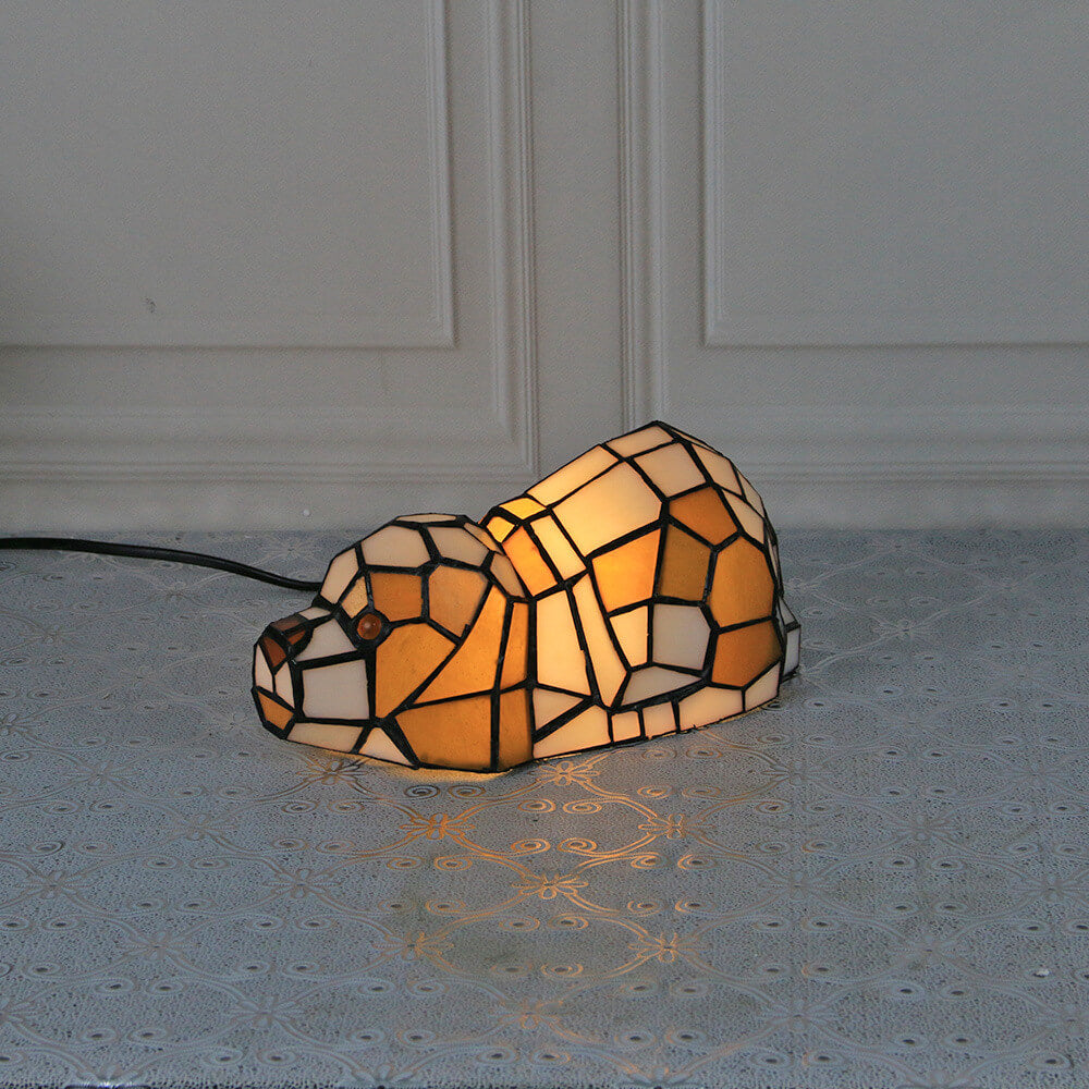 Tiffany Creative Cats/Dogs Stained Glass 1-Light Table Lamp