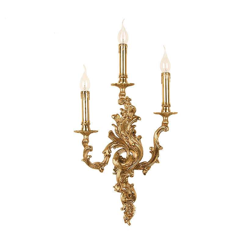 French Vintage Brass Candle 2/3 Light Wall Sconce