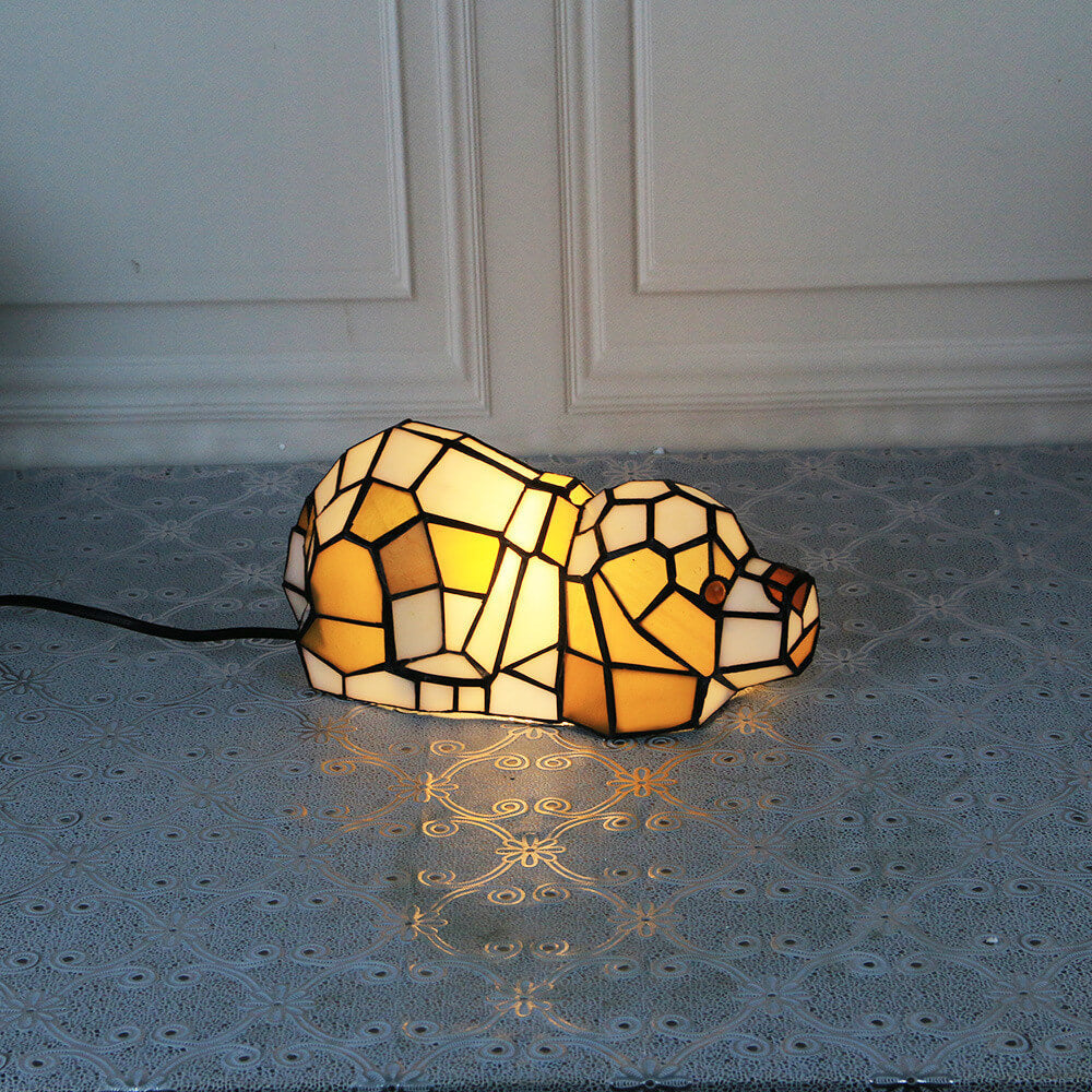 Tiffany Creative Cats/Dogs Stained Glass 1-Light Table Lamp
