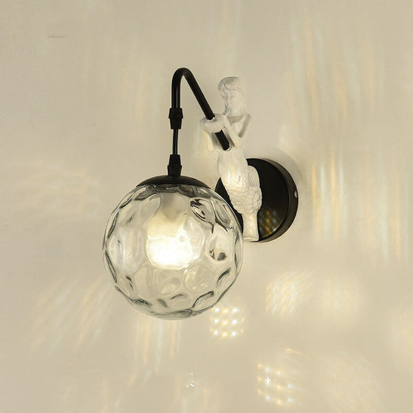 Vintage Rustic Mermaid Orb 1-Light Wall Sconce