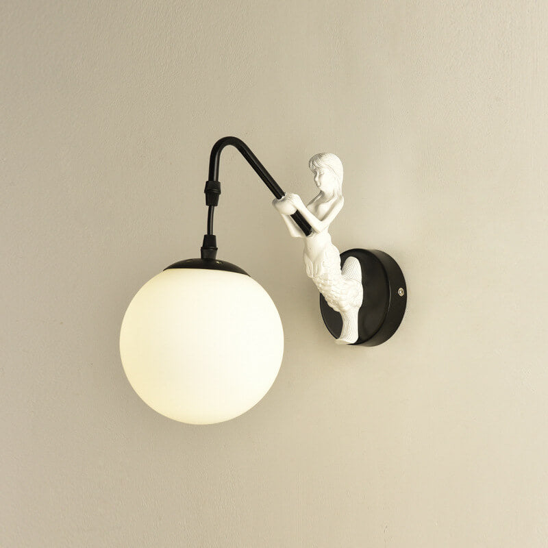 Vintage Rustic Mermaid Orb 1-Light Wall Sconce