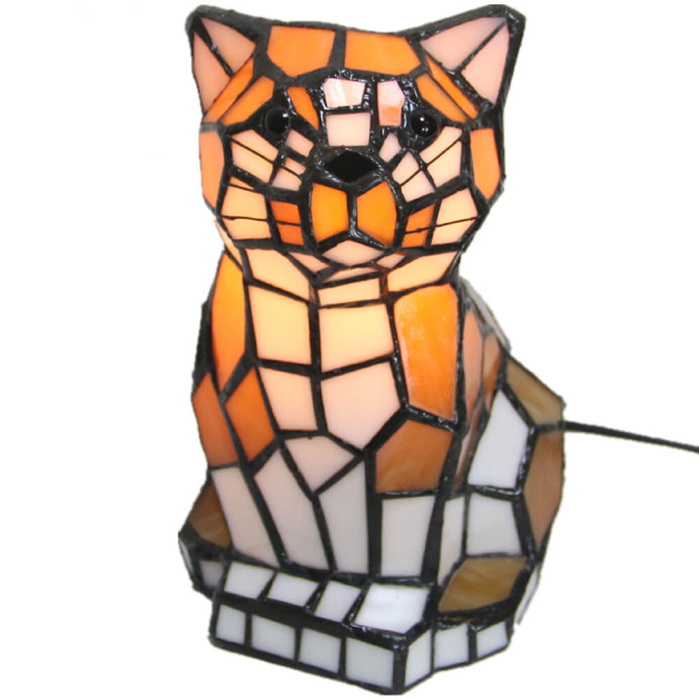 Tiffany Creative Cats/Dogs Stained Glass 1-Light Table Lamp
