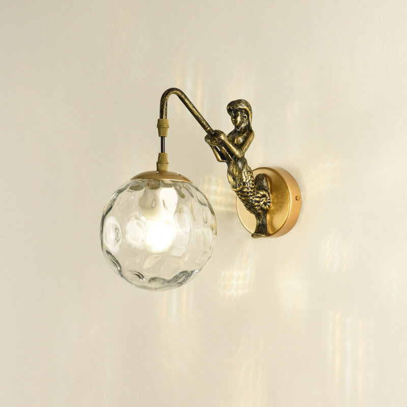 Vintage Rustic Mermaid Orb 1-Light Wall Sconce