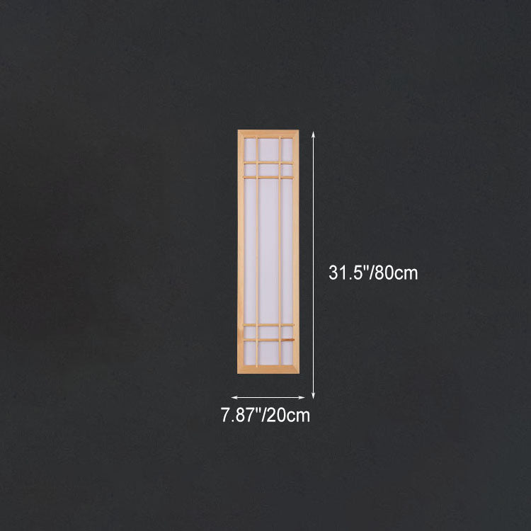 Traditional Japanese Rectangle Solid Wood LED Wall Sconce