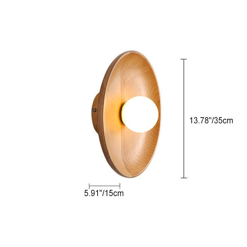 Modern Minimalist Round Disc Solid Wood 1-Light Wall Sconce