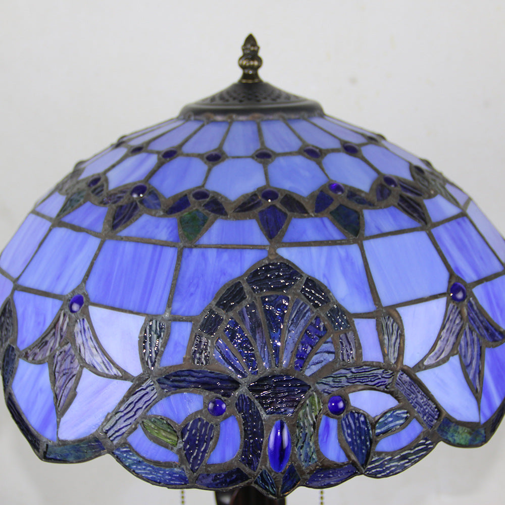 Tiffany Mediterranean Stained Glass Cone Pull Table Lamp
