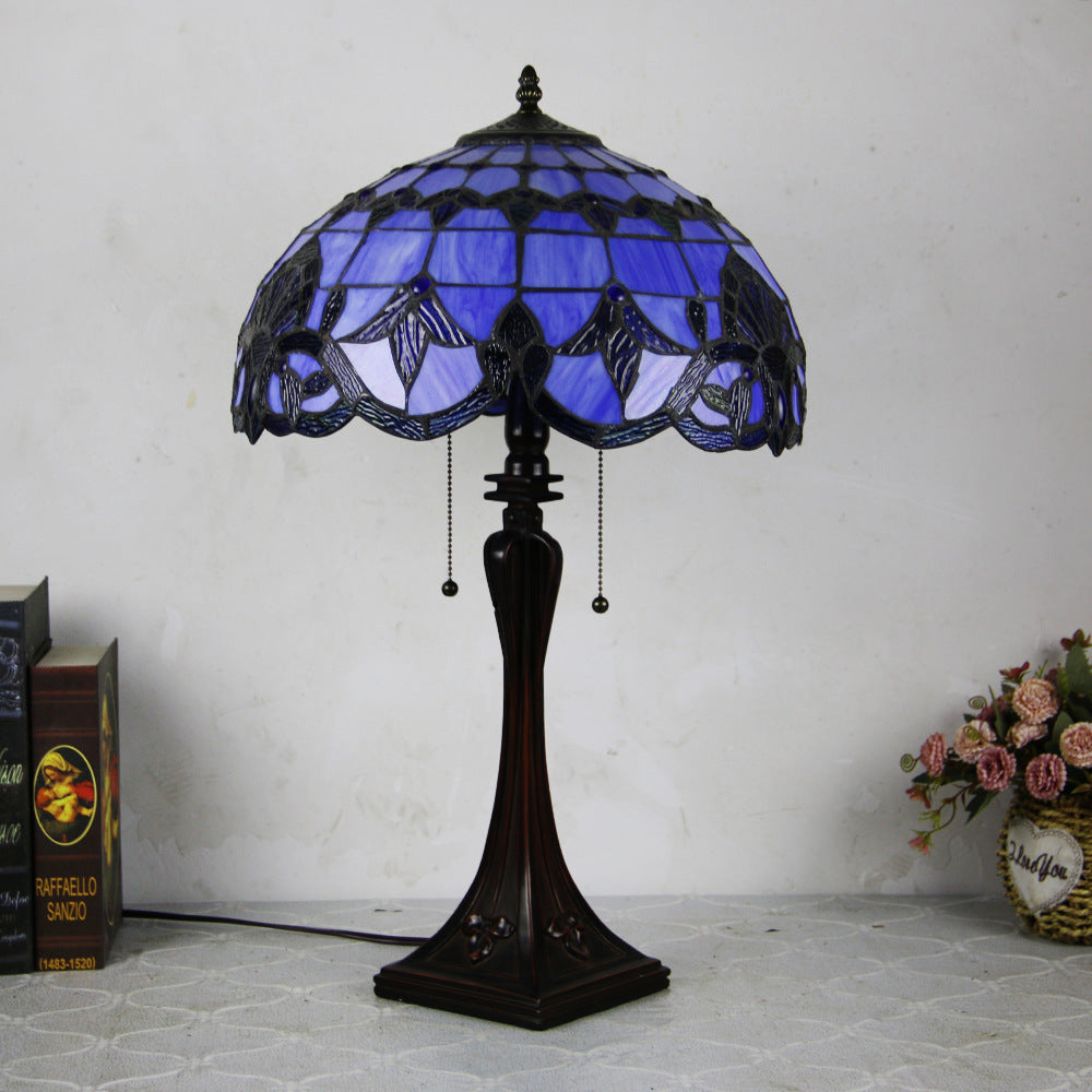 Tiffany Mediterranean Stained Glass Cone Pull Table Lamp