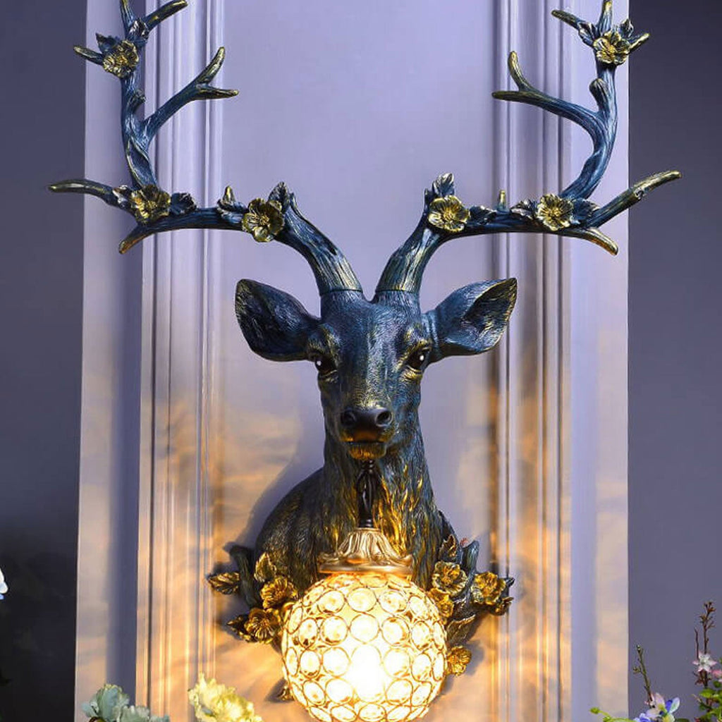 Retro Creative Fortune Deer Head Resin 1-Light Wall Sconce