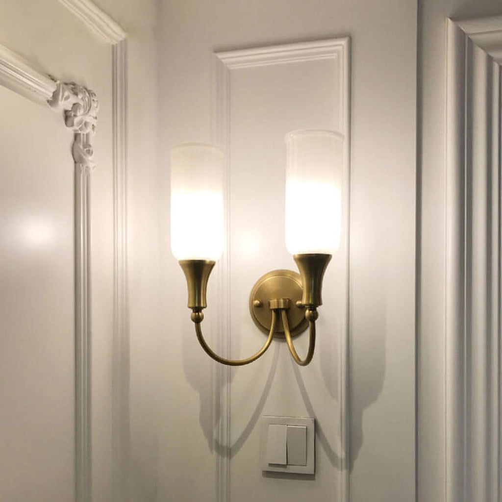 Vintage Rustic Brass Glass 1/2 Light Wall Sconce