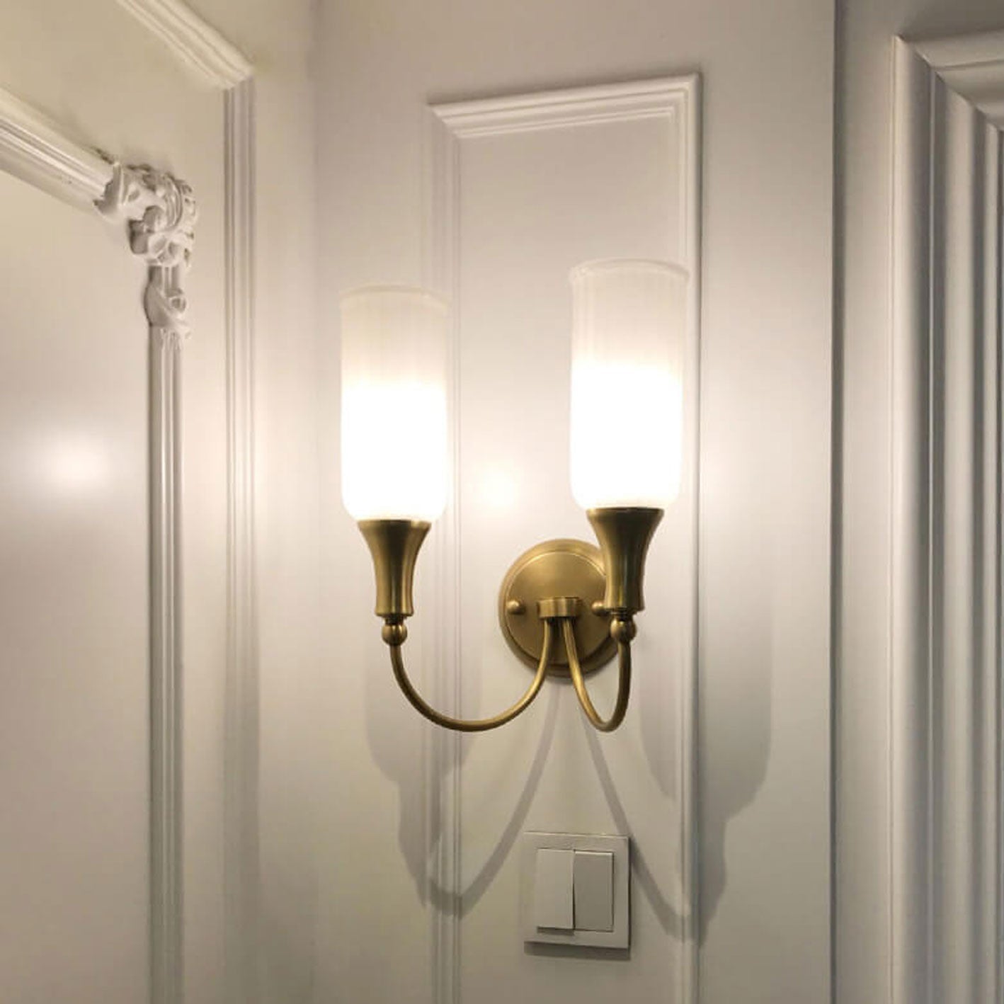 Vintage Rustic Brass Glass 1/2 Light Wall Sconce