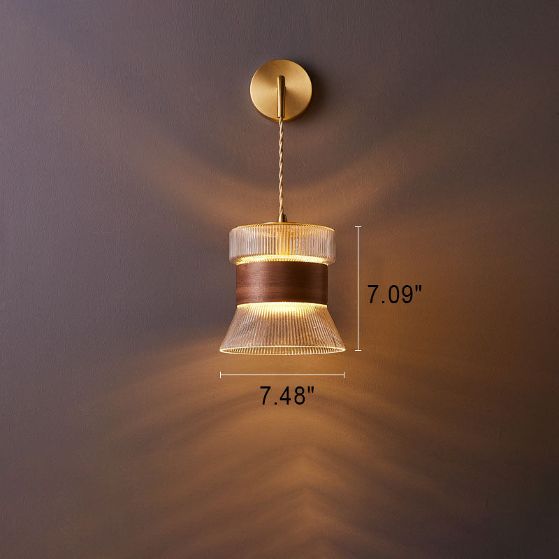 Japanese Walnut Glass Copper Cylinder 1-Light Wall Sconce