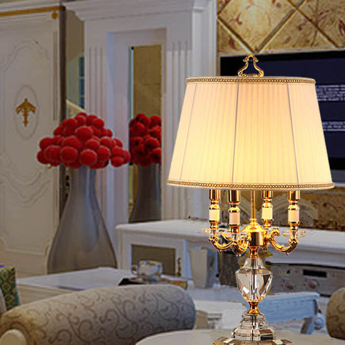 European Luxury Fabric Candle Holder with Crystal Table Lamp