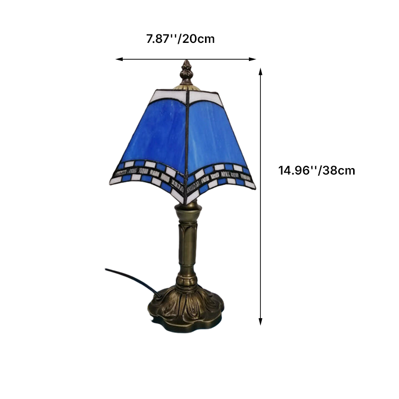 Traditional Tiffany Square Stained Glass Iron Table Lamp
