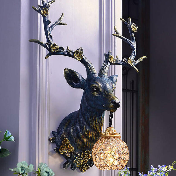 Retro Creative Fortune Deer Head Resin 1-Light Wall Sconce