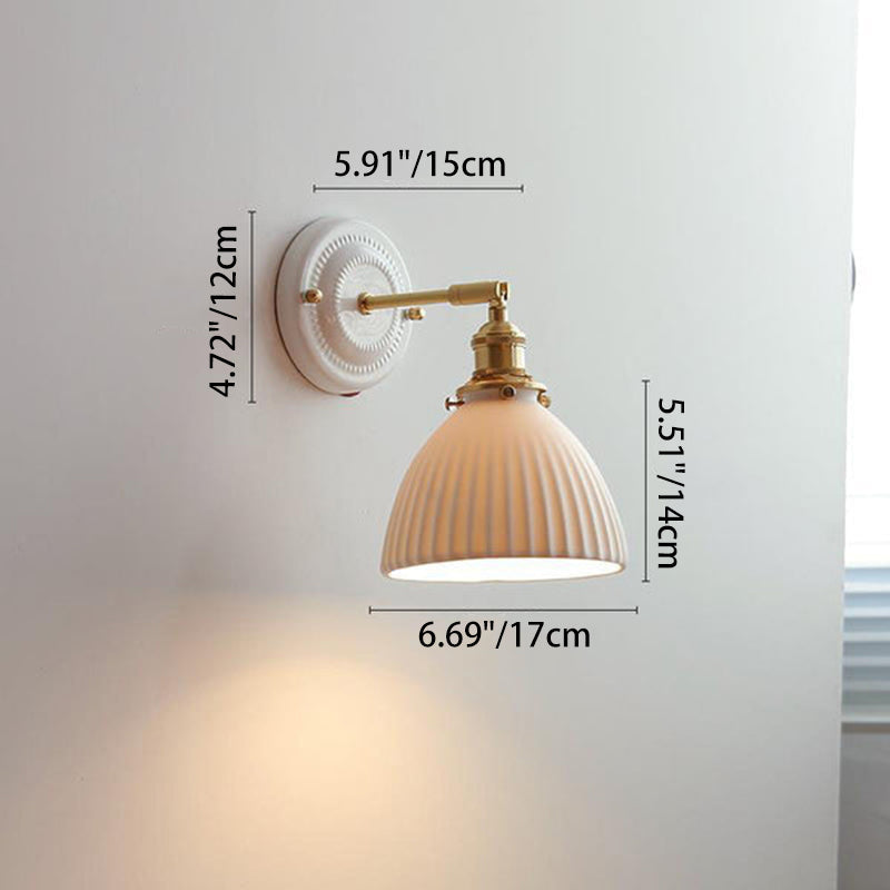 Traditional Vintage Round Ceramic Brass 1-Light Wall Sconce