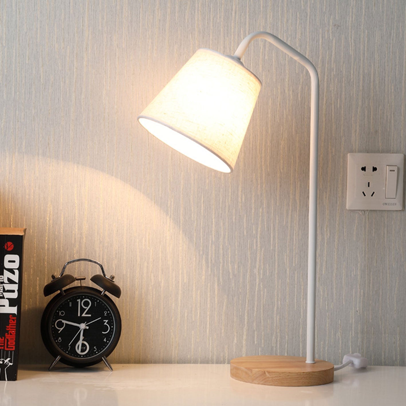Nordic Minimalist Cone Linen Shade Wood Base Table Lamp