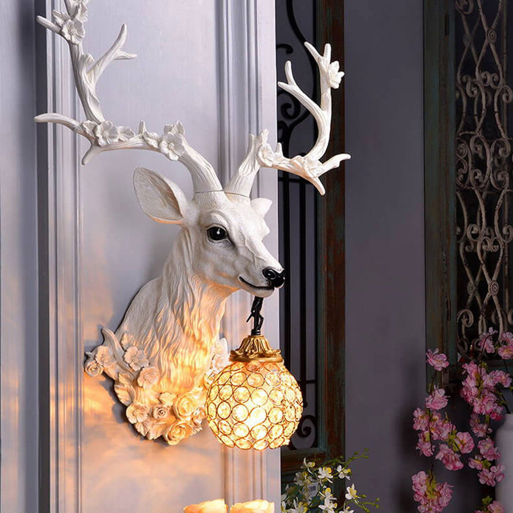 Retro Creative Fortune Deer Head Resin 1-Light Wall Sconce