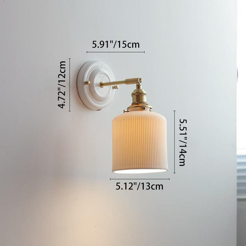 Traditional Vintage Round Ceramic Brass 1-Light Wall Sconce