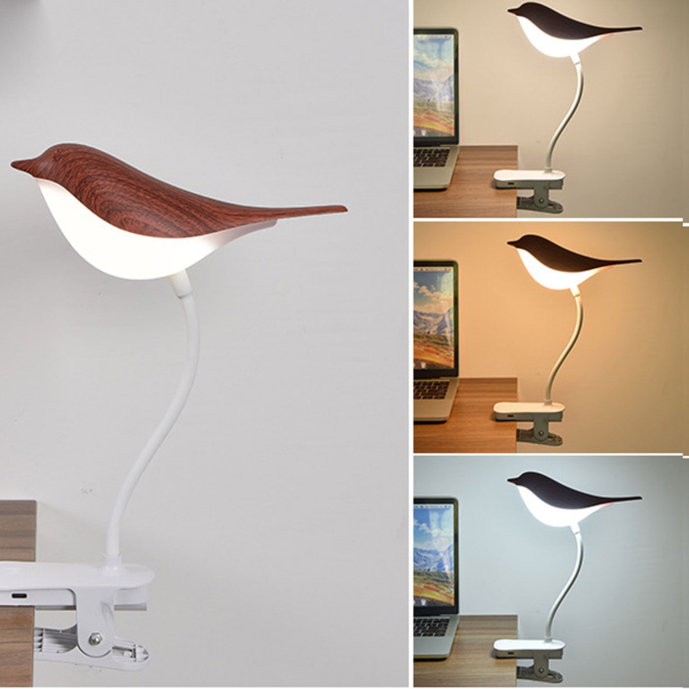 Nordic Creative Bird Clip USB Charging LED Night Table Lamp