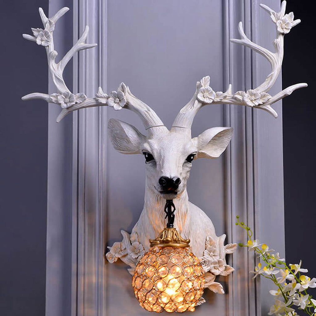Retro Creative Fortune Deer Head Resin 1-Light Wall Sconce