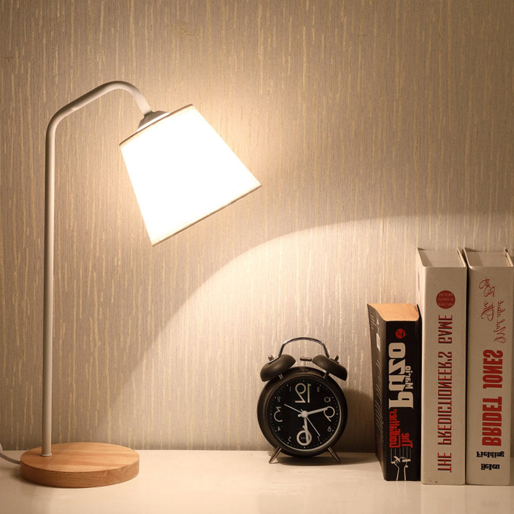 Nordic Minimalist Cone Linen Shade Wood Base Table Lamp