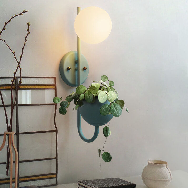 Sphere 1-Light Planting Pot Storage Wall Sconce