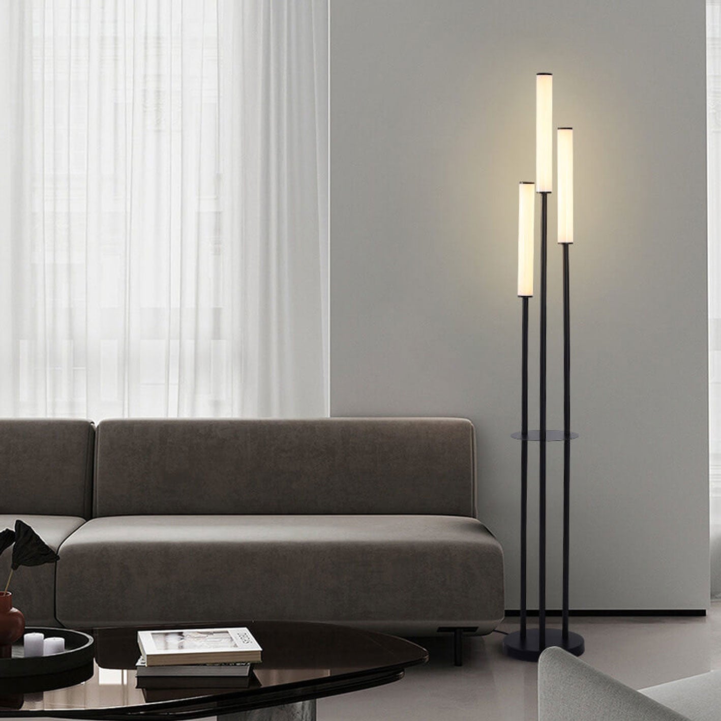 Contemporary Black 3-Light Floor Lamp