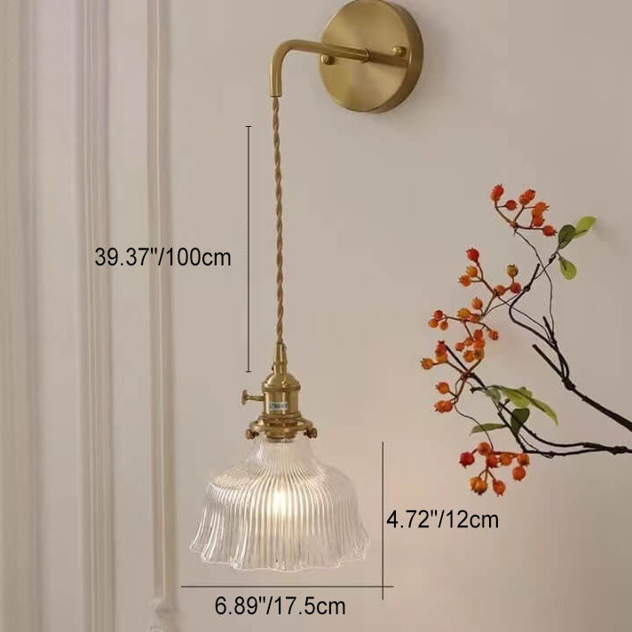 Nordic Modern Minimalist Flower Copper Glass Wall Sconce