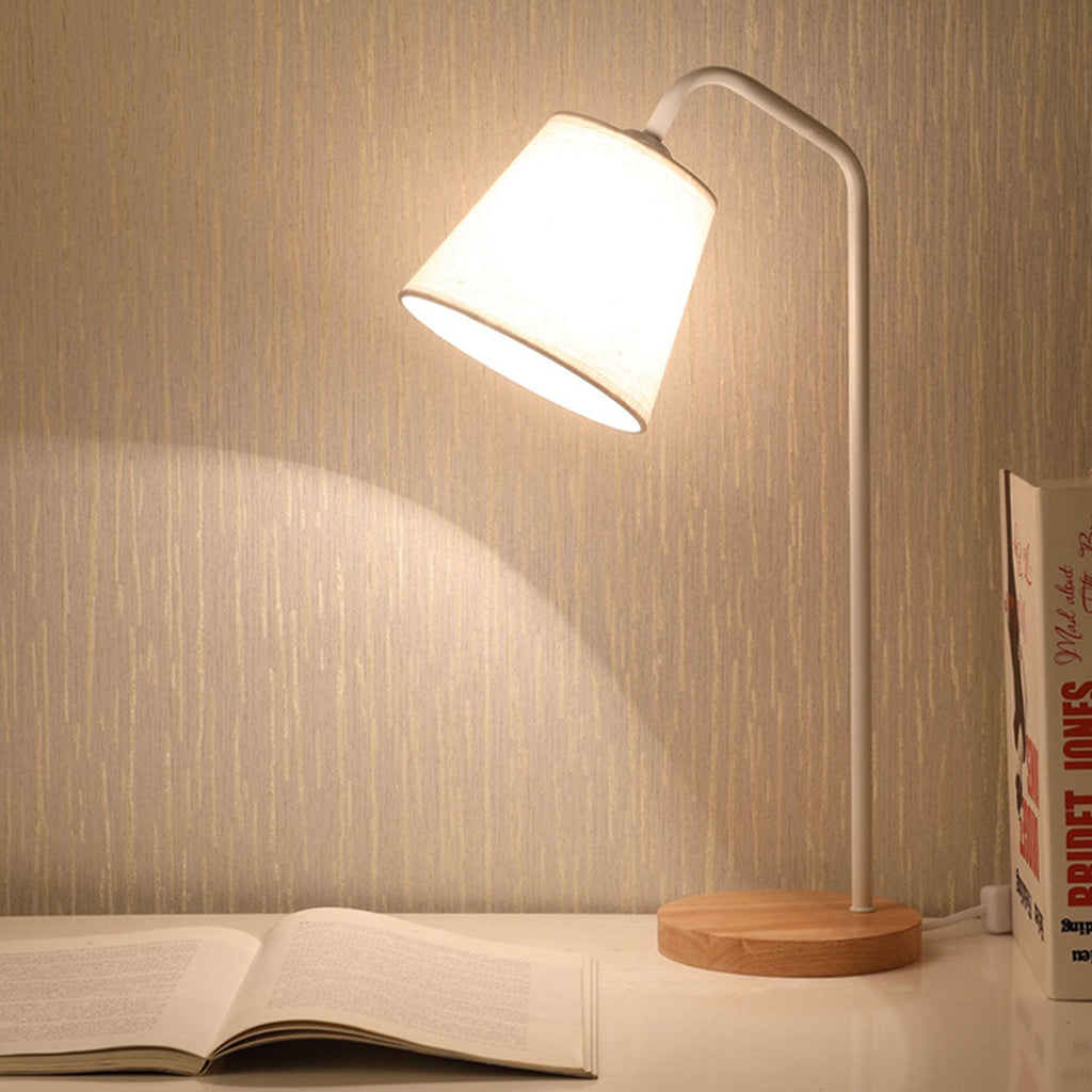 Nordic Minimalist Cone Linen Shade Wood Base Table Lamp