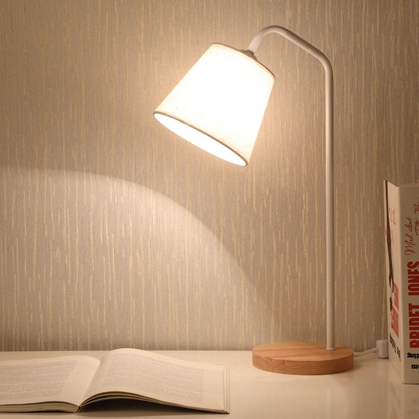 Nordic Minimalist Cone Linen Shade Wood Base Table Lamp