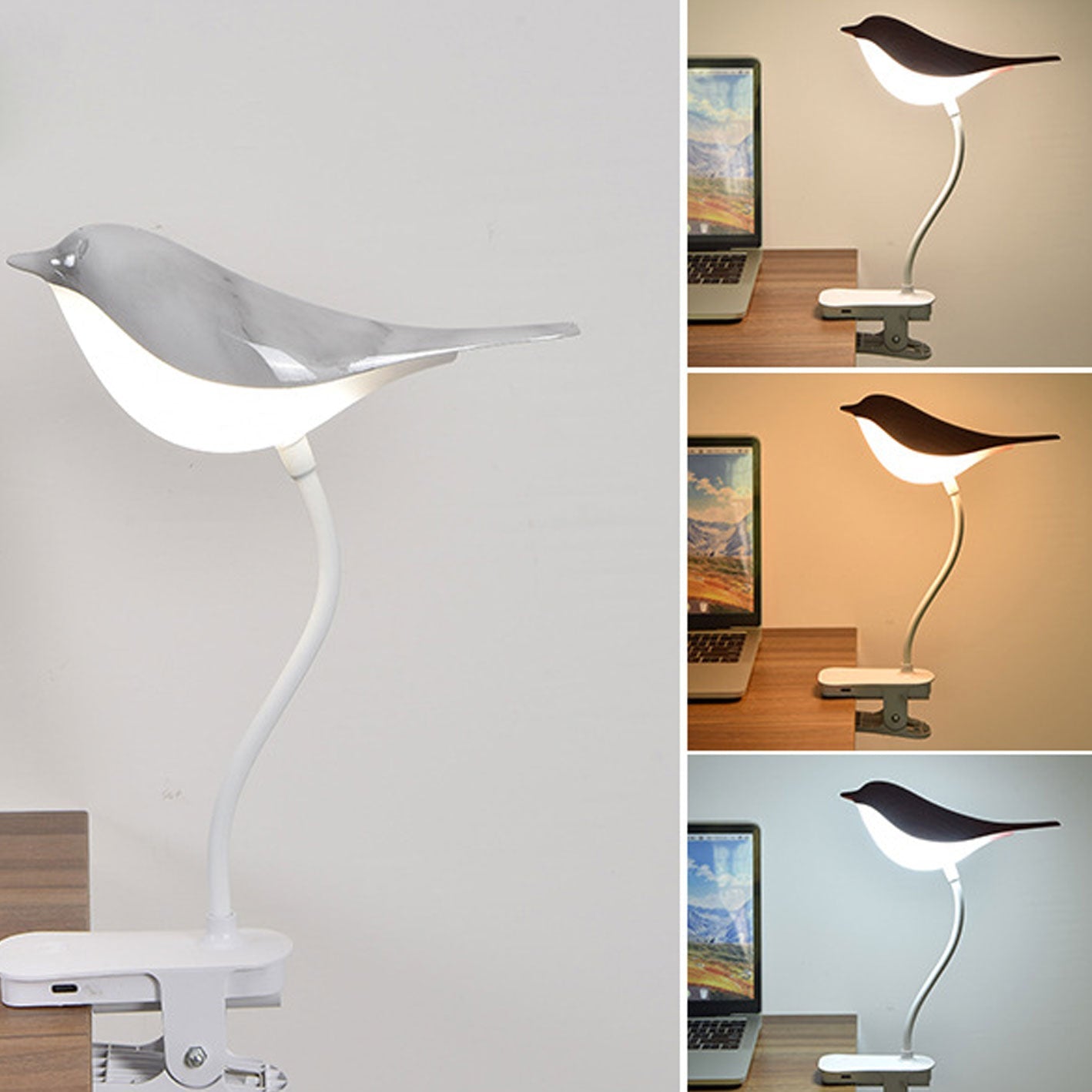 Nordic Creative Bird Clip USB Charging LED Night Table Lamp